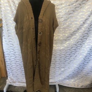 PURE Sleeveless chunky knit hooded duster cardigan